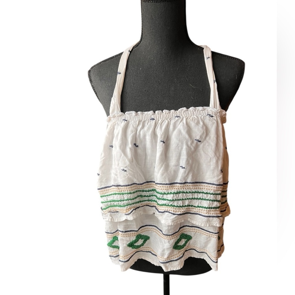 TOWNSEN White and Green Halter Blouse - Picture 4 of 5